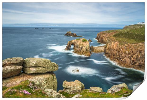 Enys Dodnan and the Armed Knight at Lands End Print by Andrew Michael