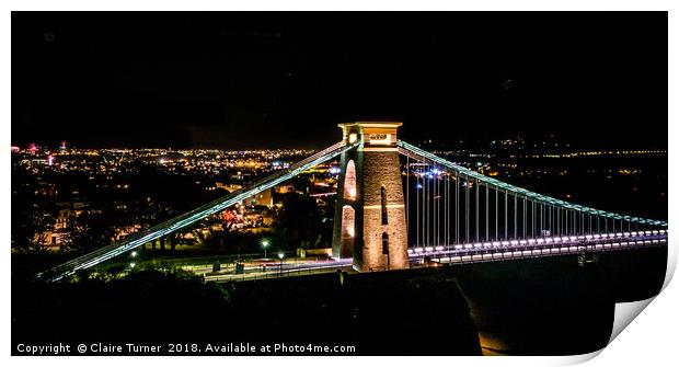 Clifton suspension bridge on fireworks night Print by Claire Turner