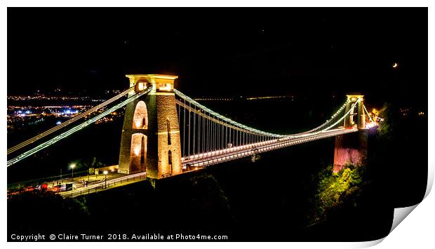Clifton suspension bridge with moon Print by Claire Turner