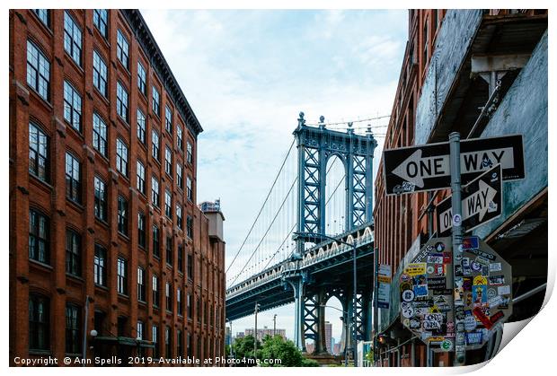 Iconic view of Manhattan Bridge from Brooklyn Print by Ann Spells