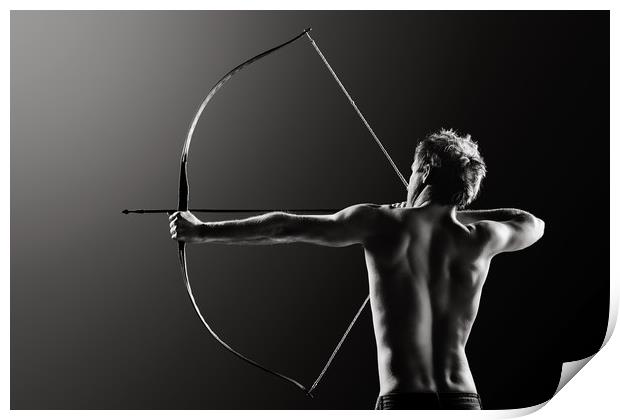 Male archer drawing long bow Print by Johan Swanepoel