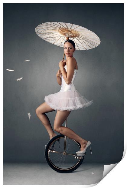 Lady on a unicycle Print by Johan Swanepoel