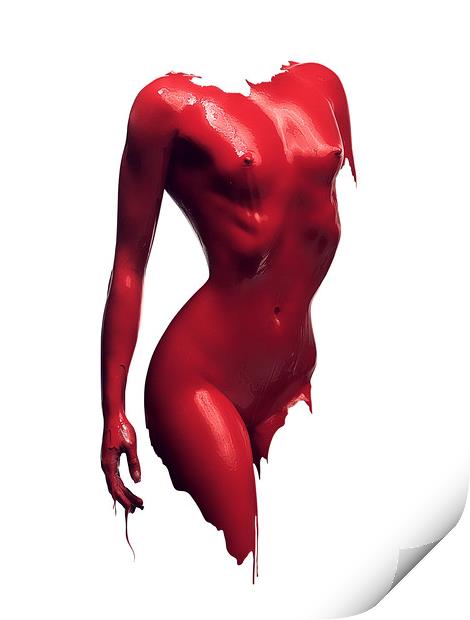 Woman body red paint Print by Johan Swanepoel