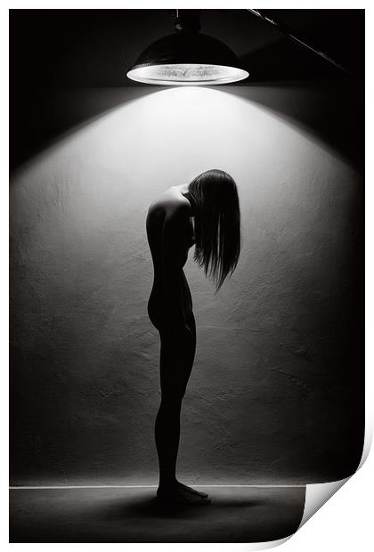 Woman in the spotlight 1 Print by Johan Swanepoel