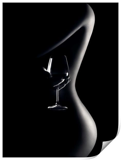 Nude woman red wine 3 Print by Johan Swanepoel