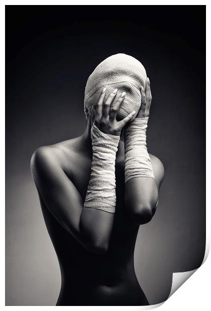 Woman in bandages Print by Johan Swanepoel