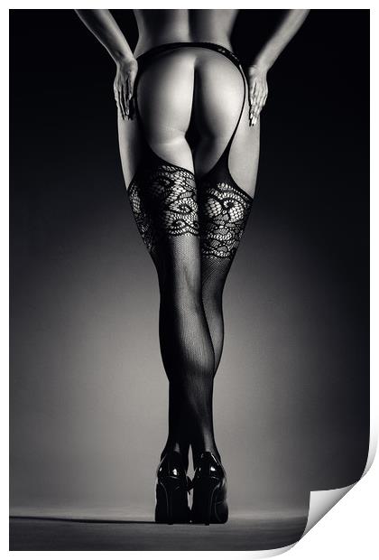 Sensual legs in stockings Print by Johan Swanepoel