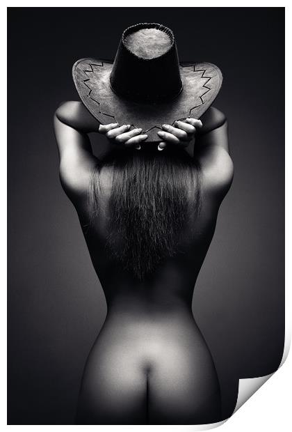 Nude woman cowboy hat 2 Print by Johan Swanepoel