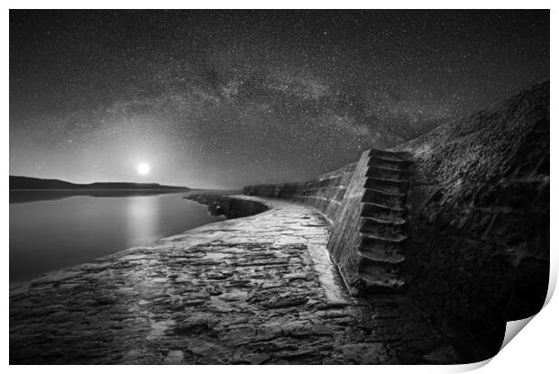 The Cobb and The Milky Way B&W Print by David Neighbour