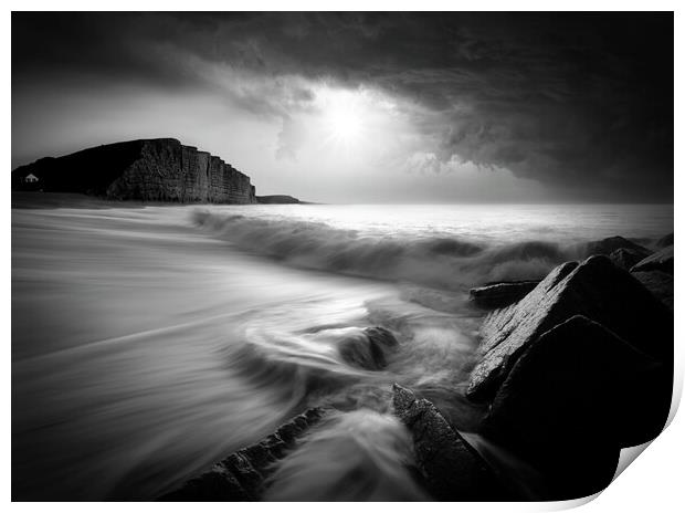 West Bay Black and White Print by David Neighbour