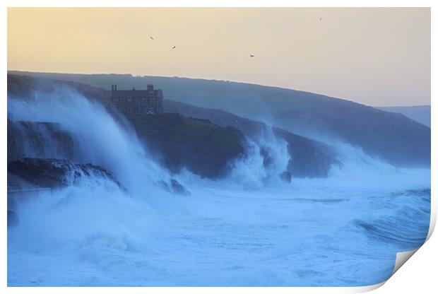 Storm Eunice - Porthleven Waves Print by David Neighbour