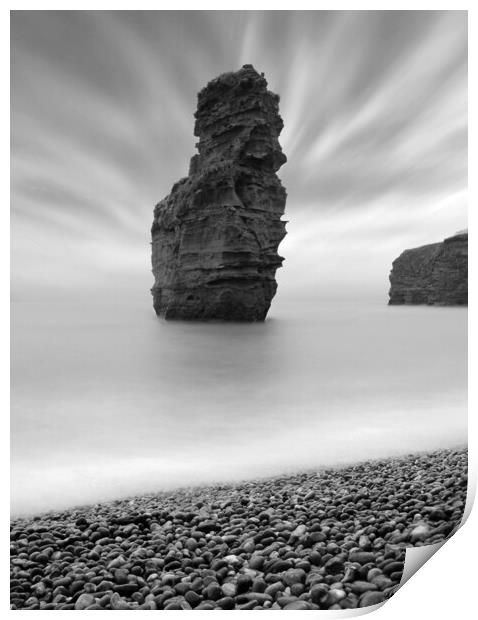 Ladram Sea Stack - Black and White Print by David Neighbour