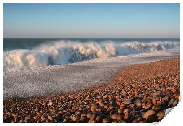Pebbles, waves, sky. Print by David Neighbour
