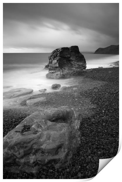 Eype Boulders Black and White Print by David Neighbour