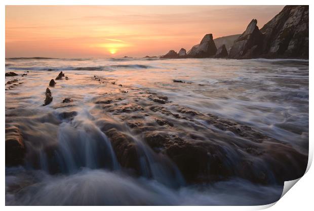 Rock Ledges of Westcombe Bay Print by David Neighbour