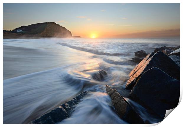 Rocks and Waves, West Bay Print by David Neighbour