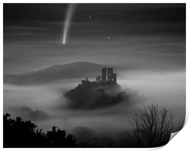 Corfe Castle Comet Mono Print by David Neighbour