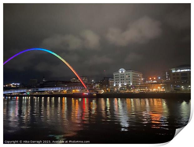 Millenium Bridge view at night, Gateshead  Print by Ailsa Darragh