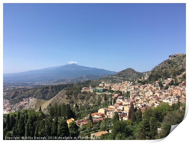 Mount Etna and Taormina View, Sicily Print by Ailsa Darragh