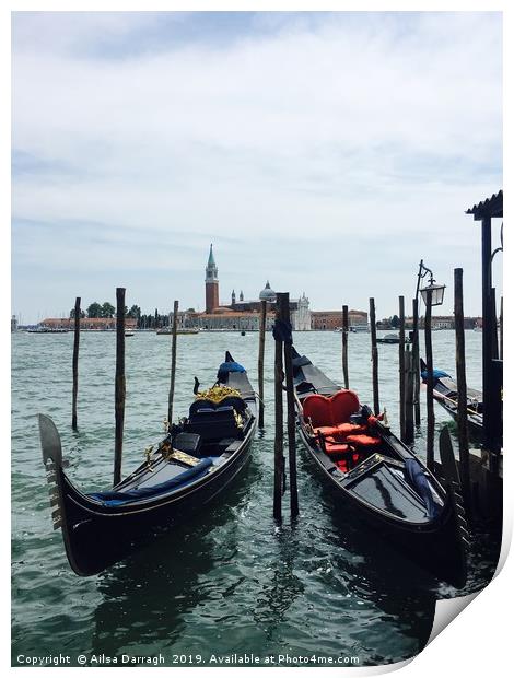 Gondolas in Venice Print by Ailsa Darragh