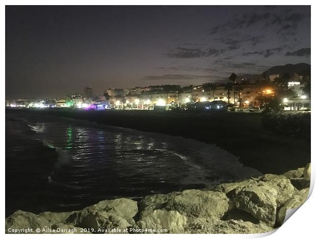 La Carihuela, Torremolinos by night Print by Ailsa Darragh