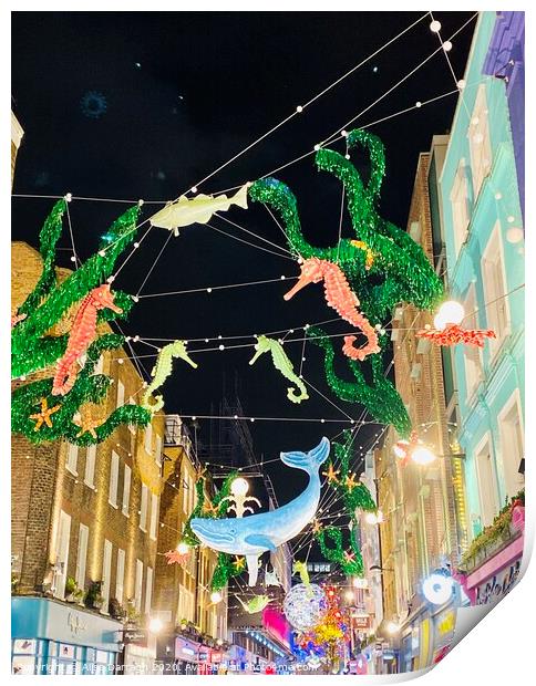 Carnaby Street, London Christmas Lights Print by Ailsa Darragh