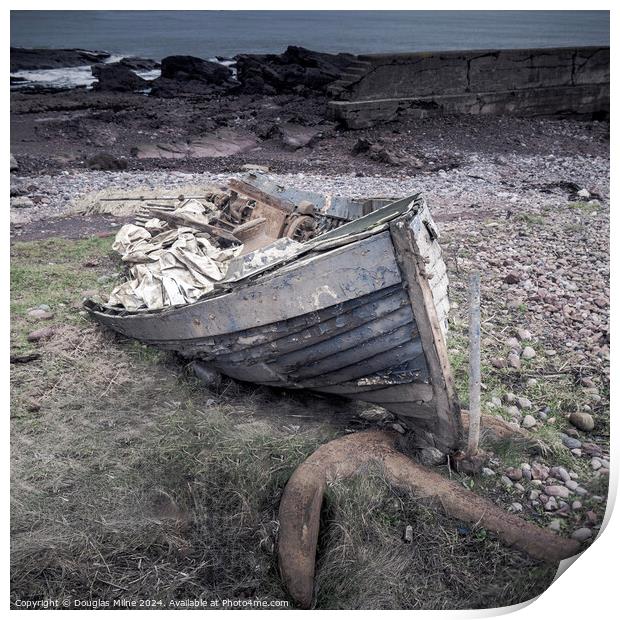 Wrecked boat, Auchmithie Print by Douglas Milne