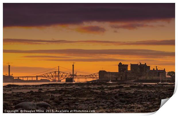 Blackness Castle and the Forth Bridges Print by Douglas Milne