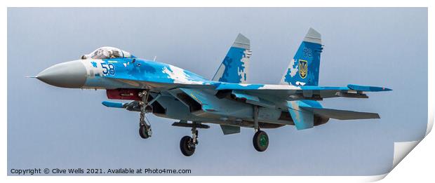 Ukrainian Air Force Su-27 Flanker Print by Clive Wells