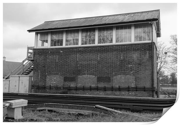 Monochrome old signal box Print by Clive Wells