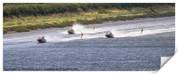Trio of water skiers Print by Clive Wells