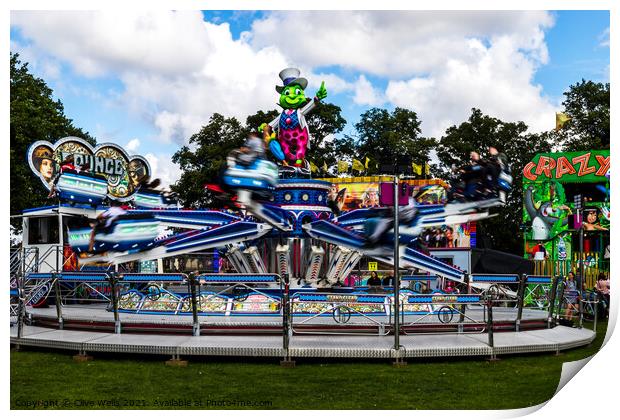 Speedy fairground ride in the WALKS, Kings Lynn. Print by Clive Wells