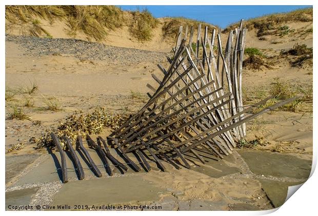 Fence in the dunes Print by Clive Wells