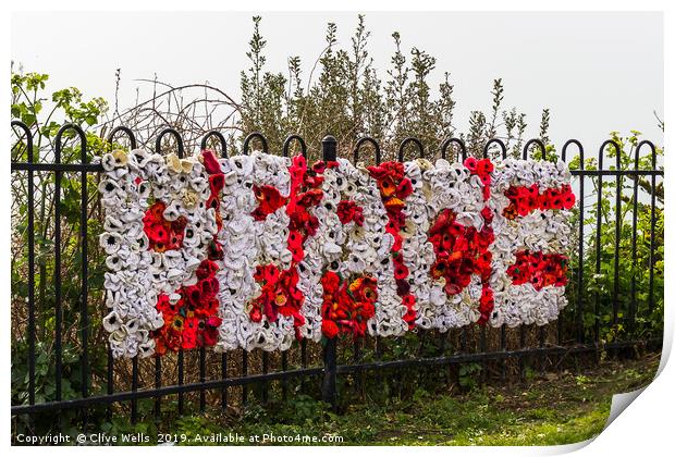 Knitted PEACE sign at Folkstone in Kent Print by Clive Wells