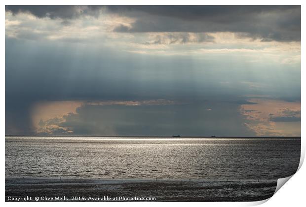 Bright skys over the sea at Hunstanton, Norfolk Print by Clive Wells