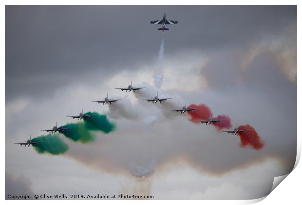 Frecce Tricolori in formation at RAF Fairford Print by Clive Wells