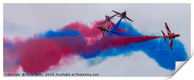 The Red Arrows at RAF Fairford, Gloustershire Print by Clive Wells
