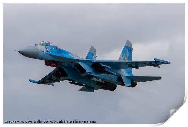 Su-27P 'Flanker' seen at RAF Fairford Print by Clive Wells