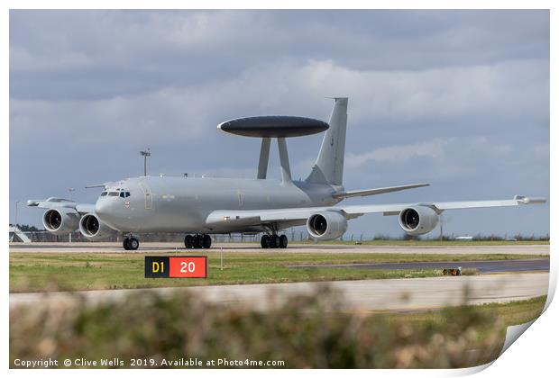 Boeing E3 Sentry seen at RAF Waddington Print by Clive Wells