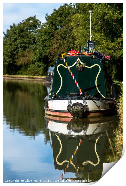Moored boat on the Grand Union Canal at Blisworth Print by Clive Wells