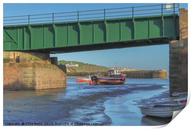 View under the railway bridge at Folkestone Harbou Print by Clive Wells