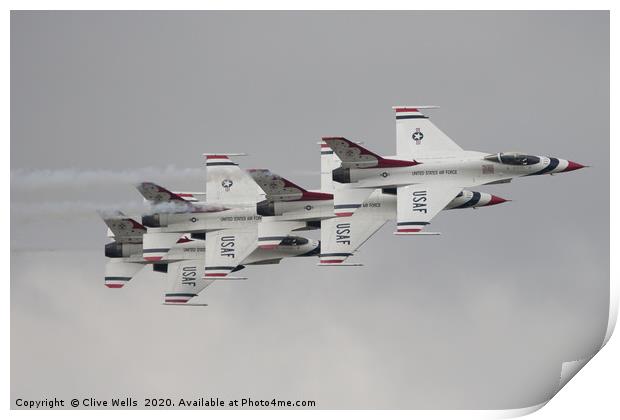Thunderbirds in a four ship in formation at RIAT Print by Clive Wells