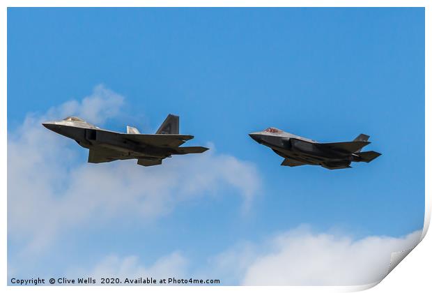 F-22A Raptor & F-35A Lightning II at RAF Fairford Print by Clive Wells