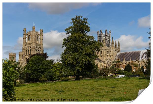 Ely Cathedral from the meadows Print by Clive Wells