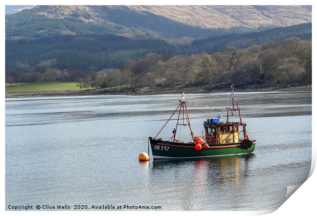 Fishing boat on Loch somewhere in Scotland Print by Clive Wells