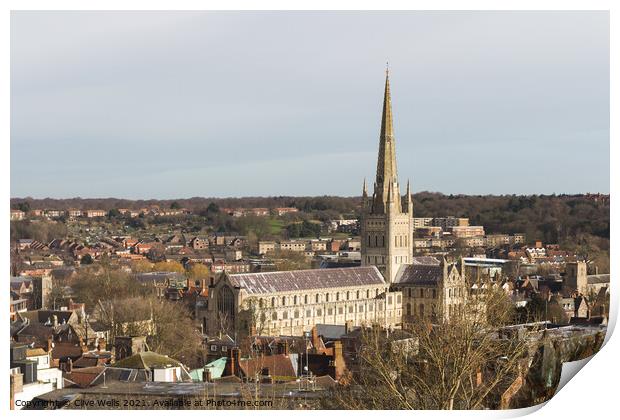 Norwich Cathedral Print by Clive Wells