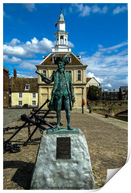 Statue in front of the Customs House in Kings Lynn Print by Clive Wells