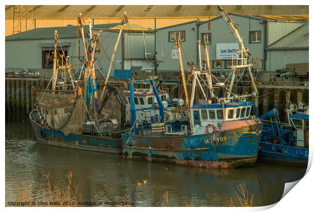 Two fishings boats at low tide Print by Clive Wells