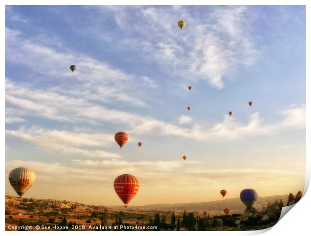 romantic ride in hot air balloon Print by Sue Hoppe