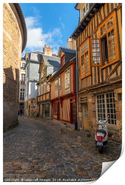 Quiet street in Rennes old town Print by Lenscraft Images